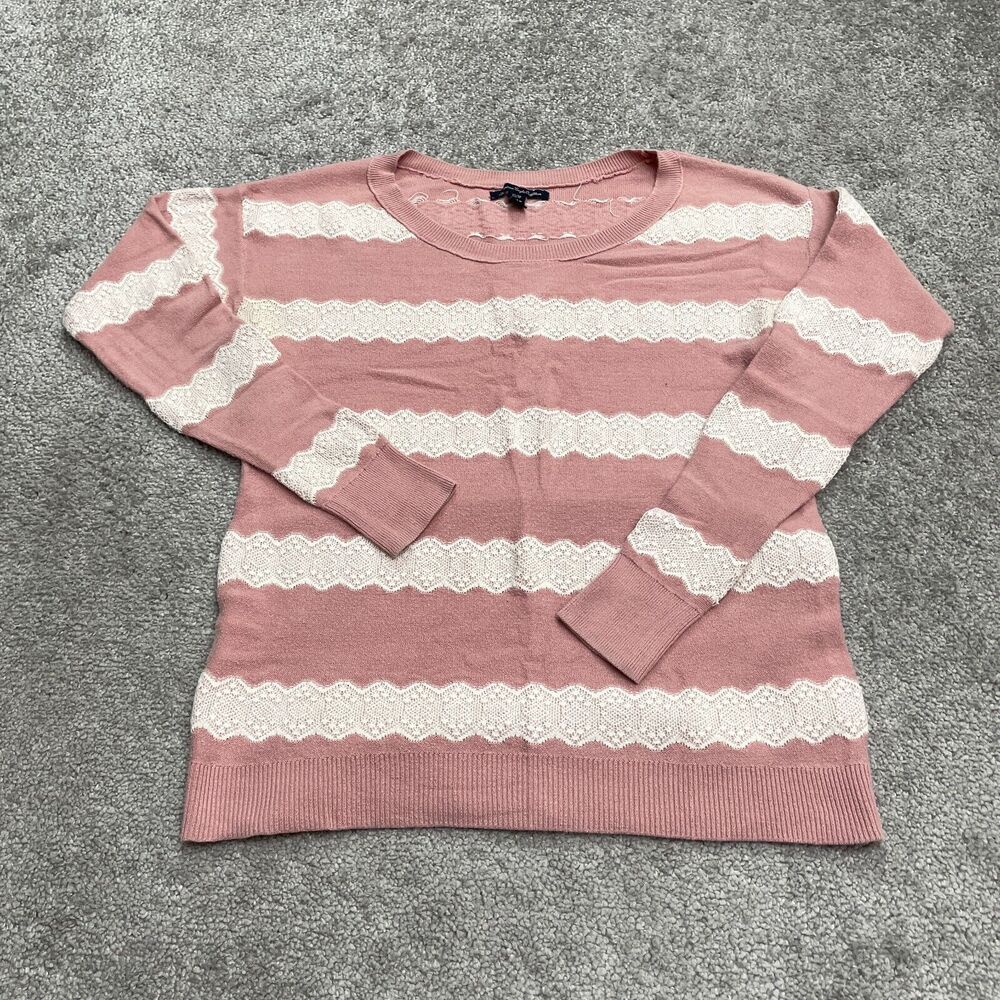 American Eagle Outfitters Sweater Womens XS Pink White Striped Round Neck Casual